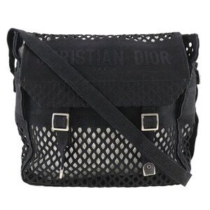 CHRISTIAN DIOR Black Canvas Messenger Shoulder Bag